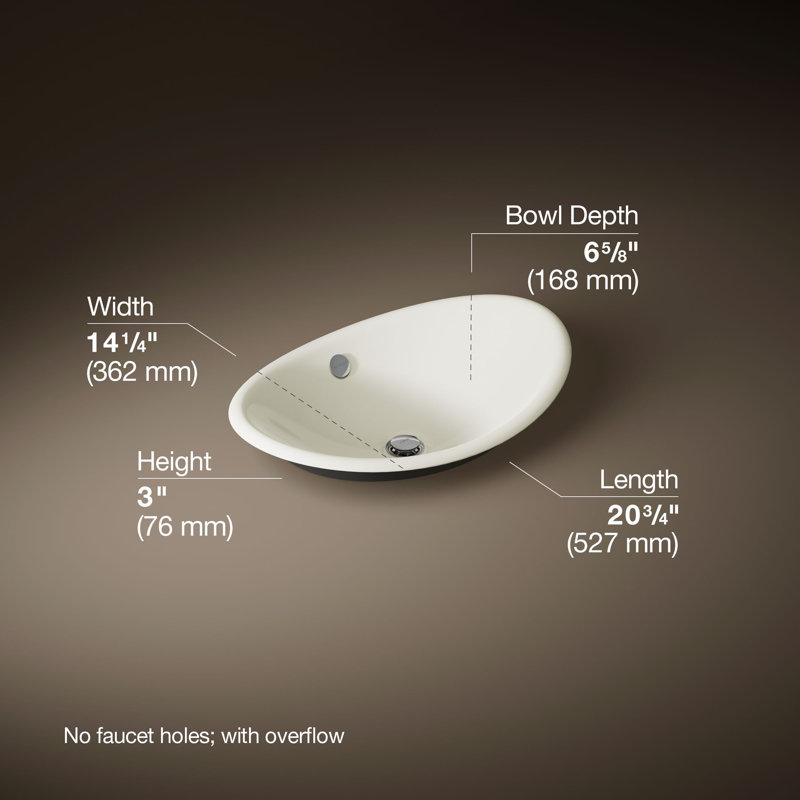 Iron Plains Metal Oval Vessel Bathroom Sink with Overflow, Biscuit
