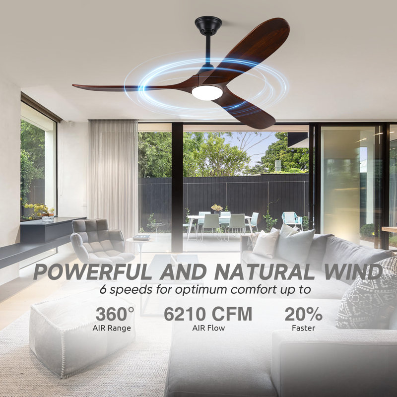 Ceiling Fan with LED Lights, 152cm, Brown Wood