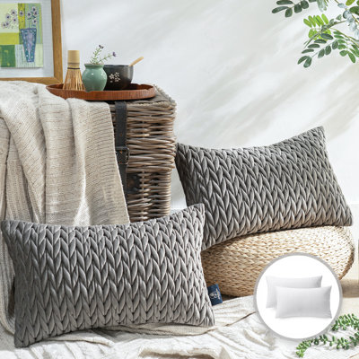 Velvet Quilted Throw Pillows, Braided Textured Decorative Cushion