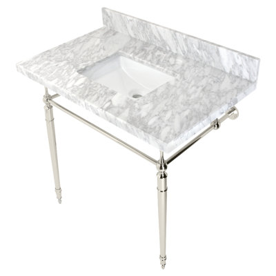 Kingston Brass Edwardian 36-Inch Carrara Marble Console Sink with Brass Legs (8-Inch, 3-Hole)