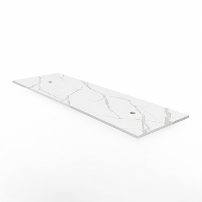 Plateau de meuble-lavabo moderne 60 po pour lavabo double vasque - design blanc Carrara
