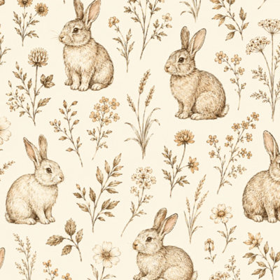 Papier peint adhésif autocollant à motif de ferme avec motif de fleurs de lapin et fleurs sauvages