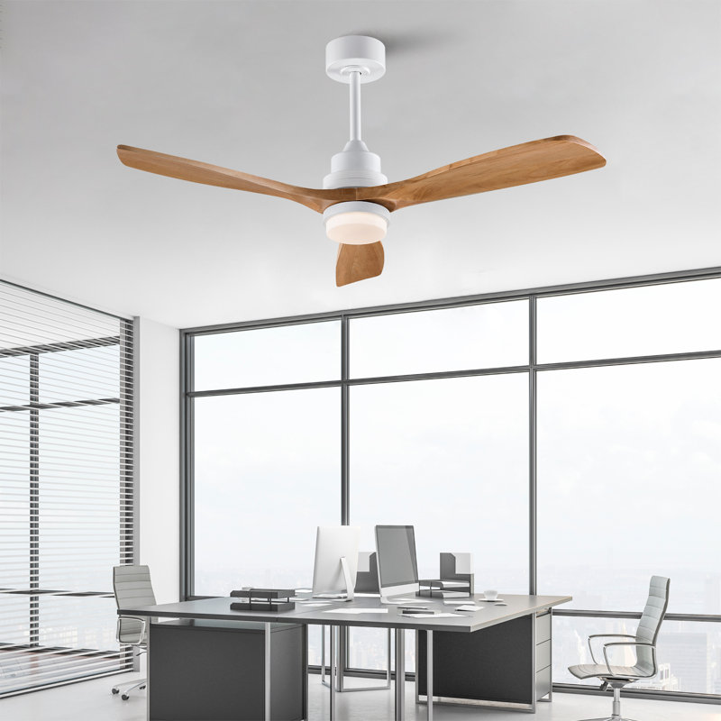 Hot Ventilateur de plafond moderne avec 3 pales en bois massif, télécommande et moteur à courant continu avec DEL à intensité variable