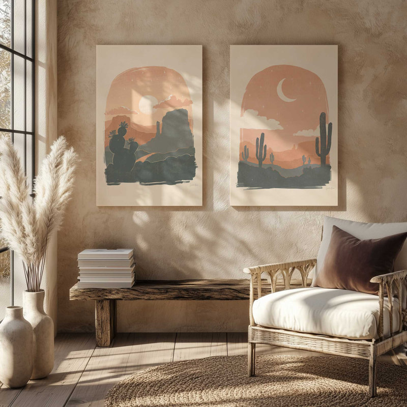 Ensemble de 2 silhouettes de cactus, H 18 po x l 24 po, Toile tendue