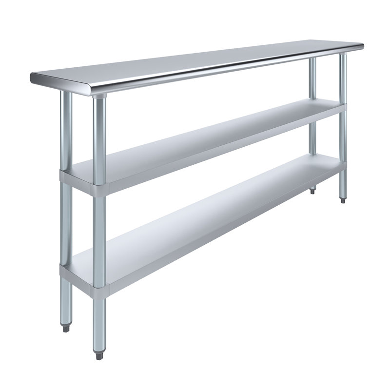 Table de travail en acier inoxydable avec deux tablettes, H 35 po x l 72 po x P 14 po