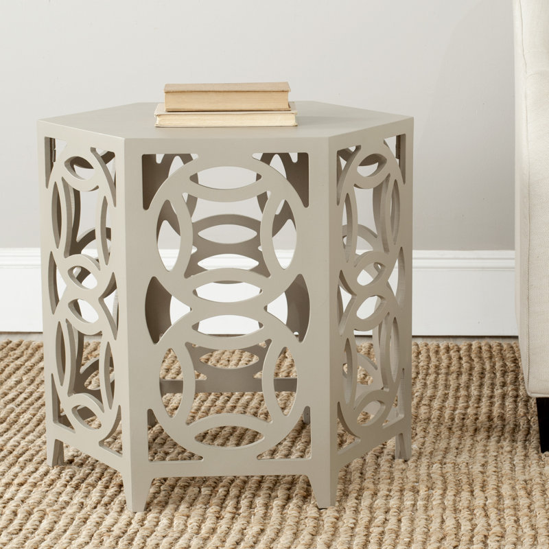 Kaylani Solid Wood Abstract End Table, Pearl Taupe