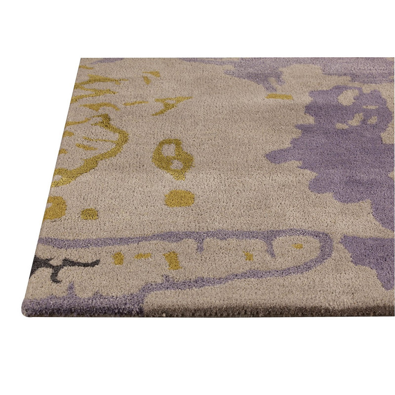 Gris Touffeté à la main abstrait/Tapis décoratif doré, Rectangle 7 pi 10 po x 9 pi 10 po