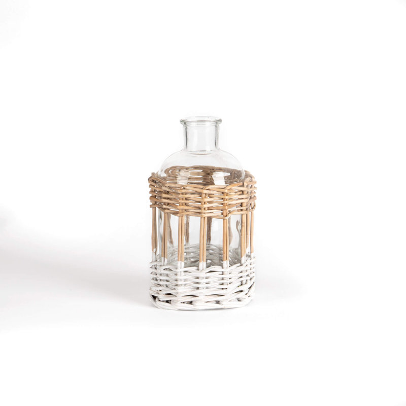BOUTEILLE EN VERRE AVEC TISSU OUVERT DE SABLE BLANC GRIS, L 4 po x P 4 po