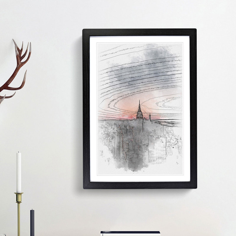 The Empire State in New York - Picture Frame Painting Print, 87cm H x 62cm W x 2cm D, Black Framed