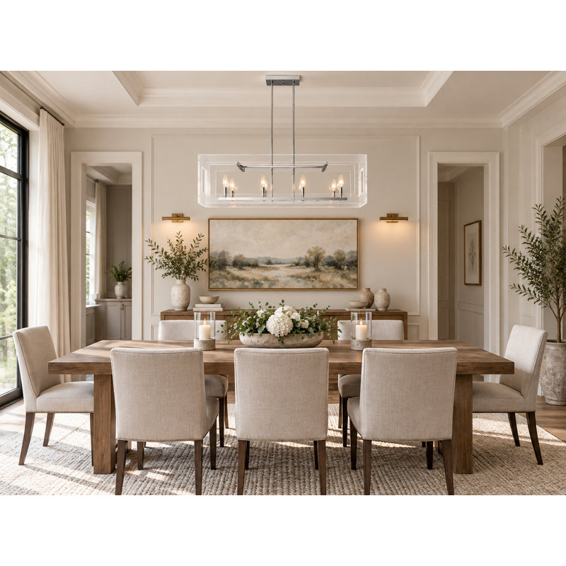 Transitional 8 Light Rectangular Acrylic Frame Pendant