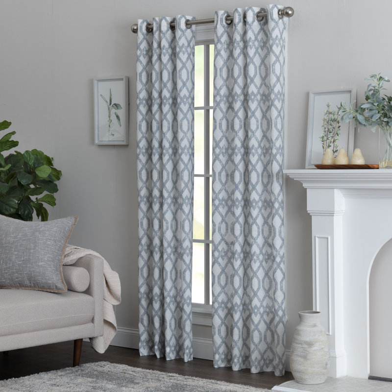 Aenneea Polyester / Linen Light-Filtering Geometric Print Curtain Panel with Grommet Top , Indingo, 50" W x 84" L