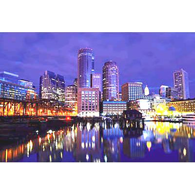 «Boston Harbor Skyline at Night Harbor Reflectioins», reproduction de photo non encadrée sur papier