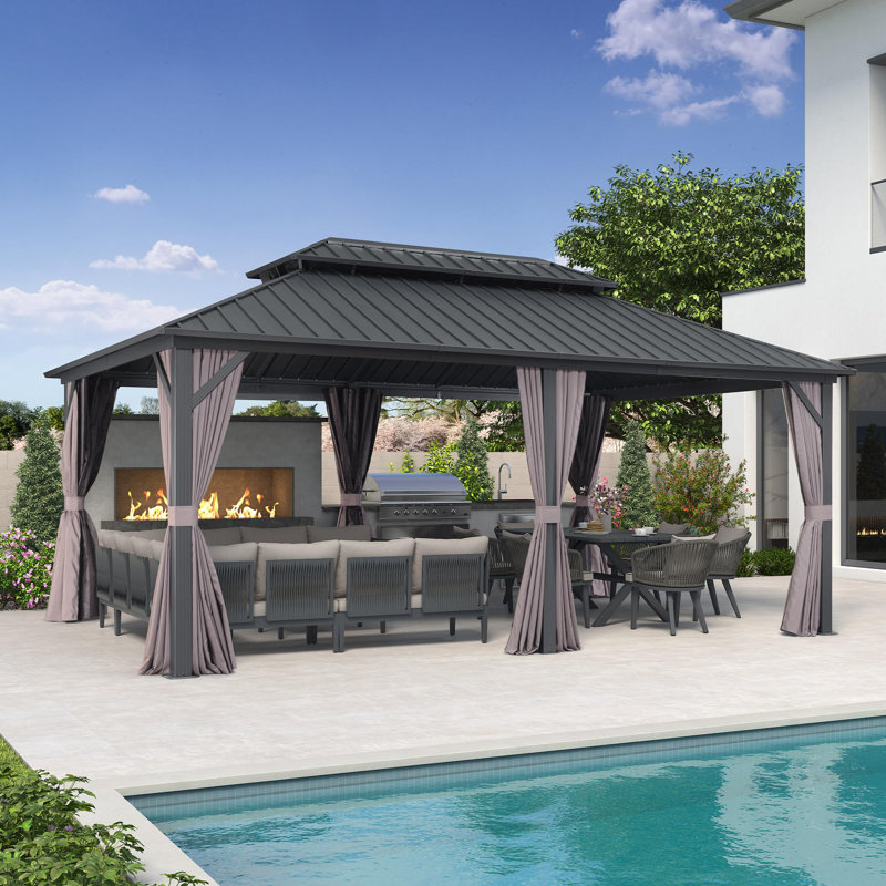 PURPLE LEAF 12' X 18' Gazebo Outdoor Aluminum Gazebo with Heavy Duty Galvanized Steel Double Roof for Patio Backyard Deck, Netting and Curtains Included, Grey