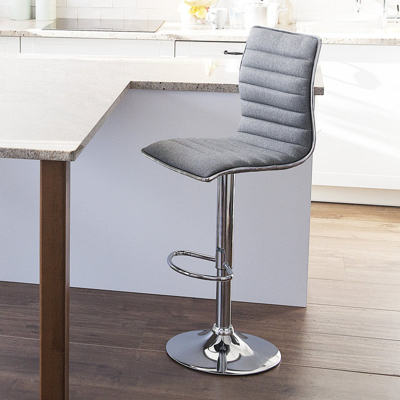 Akiro Swivel Upholstered Adjustable Height Bar Stool with Iron Frame
