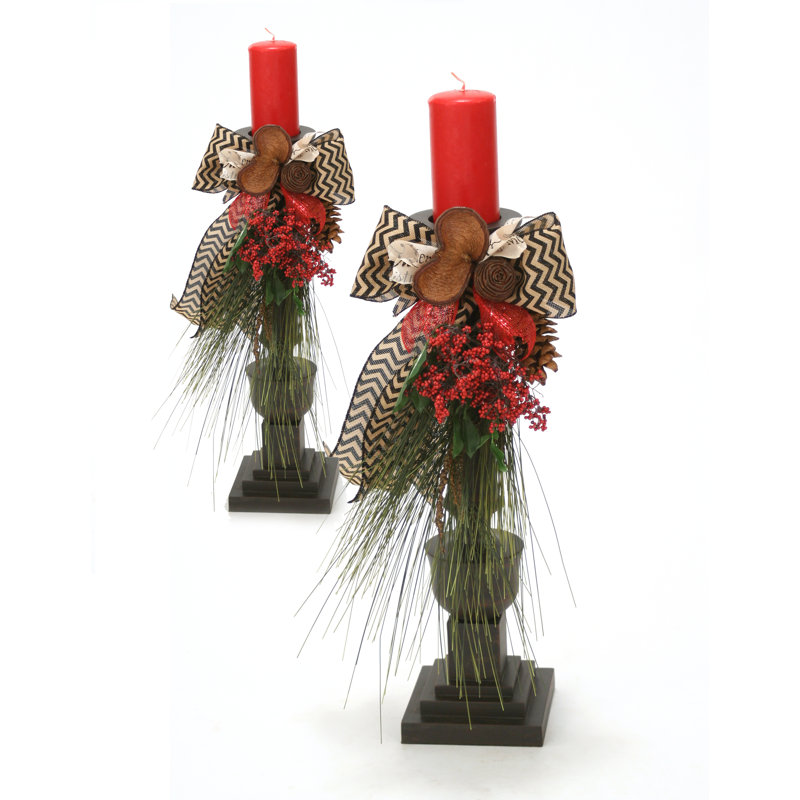 23'' H Wood Tabletop Candlestick with Candle Included