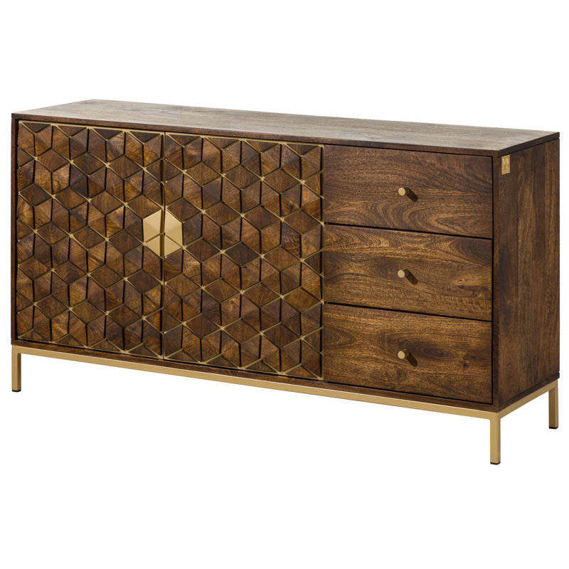 DIAMOND Solid Wood 145cm W 3 - Drawer Chest of Drawers, Oiled brown