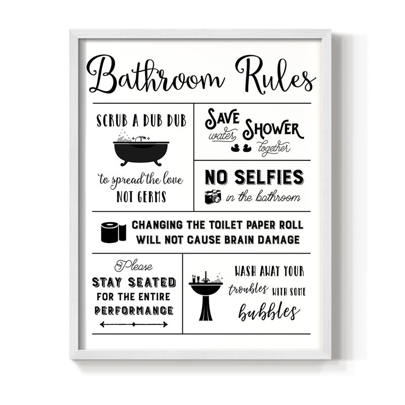 Scrub a Dub Dub Rules, reproduction encadrée - bois massif, H 15 po x l 12 po, Blanc