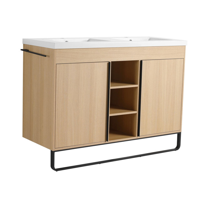 Meuble-lavabo autoportant 48 po avec double lavabo en résine, 48"