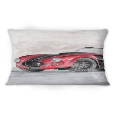 Beautiful Old Red Car On The Grey - Coussin décoratif imprimé industriel 1