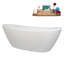 Baignoire autoportante en acrylique blanc brillant 75 ", plateau en bambou, drain-103682432