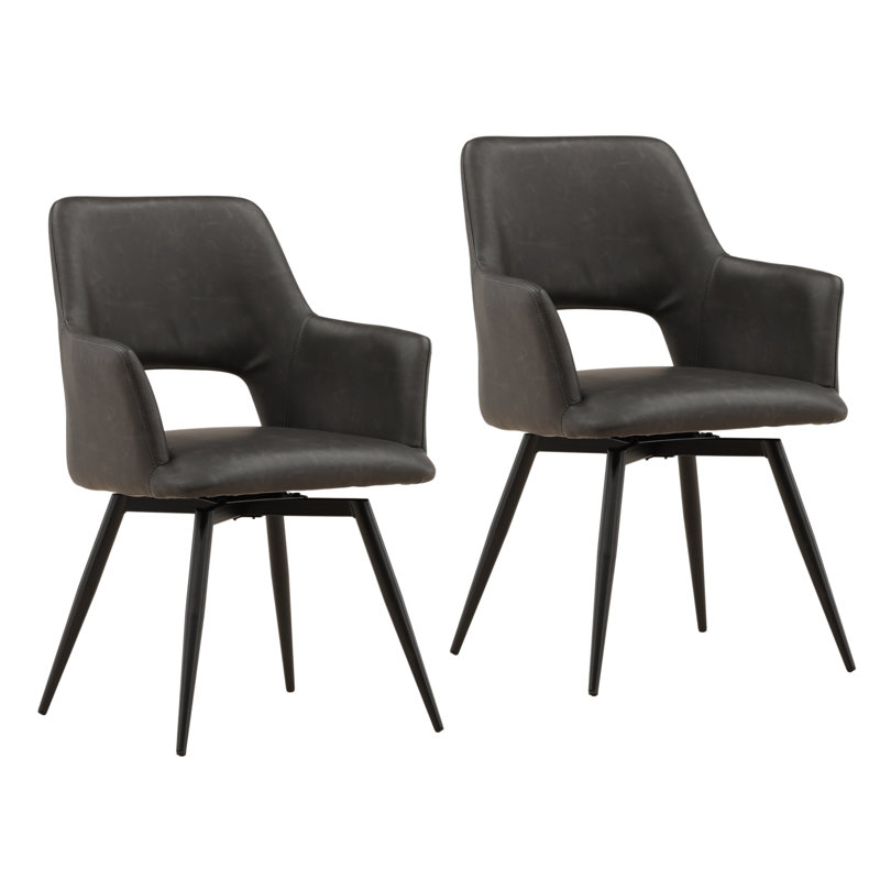 Romano Leather Iron Upholstered Back Armchair in Brown, Charcoal