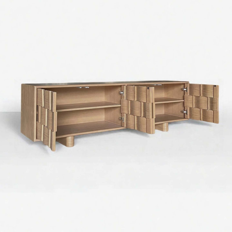 Buffet en bois massif tissé d'inspiration rétro