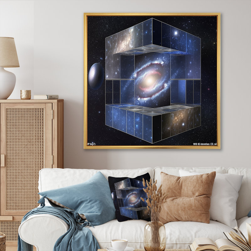 «Block Universe Theory Space Galaxy», reproduction sur toile, Cadre flottant doré, H 30 po x l 30 po x P 1 po