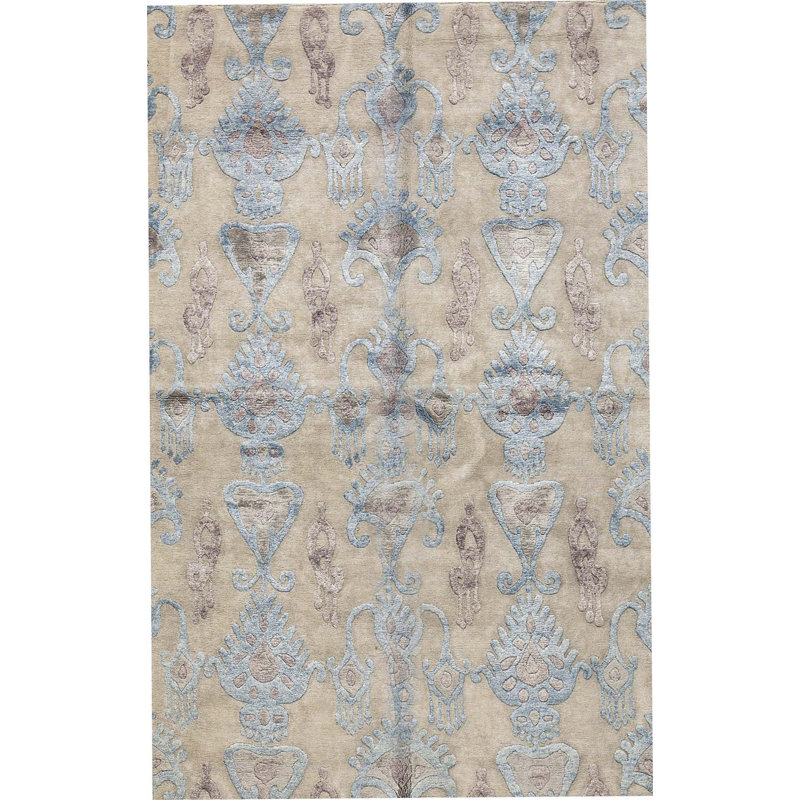 Tapis gris clair noué à la main de haute qualité