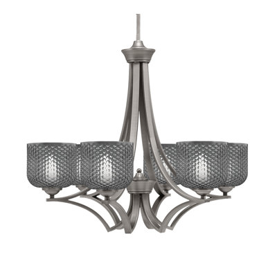 Shutesbury 6 Light Uplight Chandelier Shown, 6" Smoke Glass