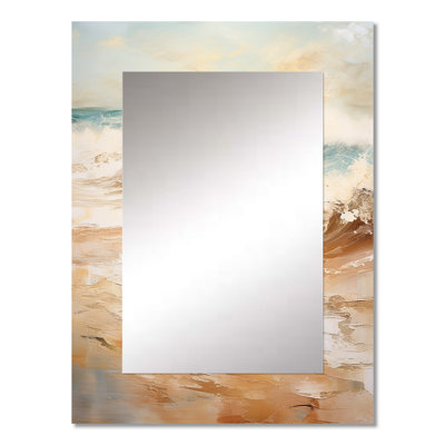 Golden And Blue Beach Tranquility - Beach Decorative Wall Mirror, Beige Mirror, Printed Metal Art