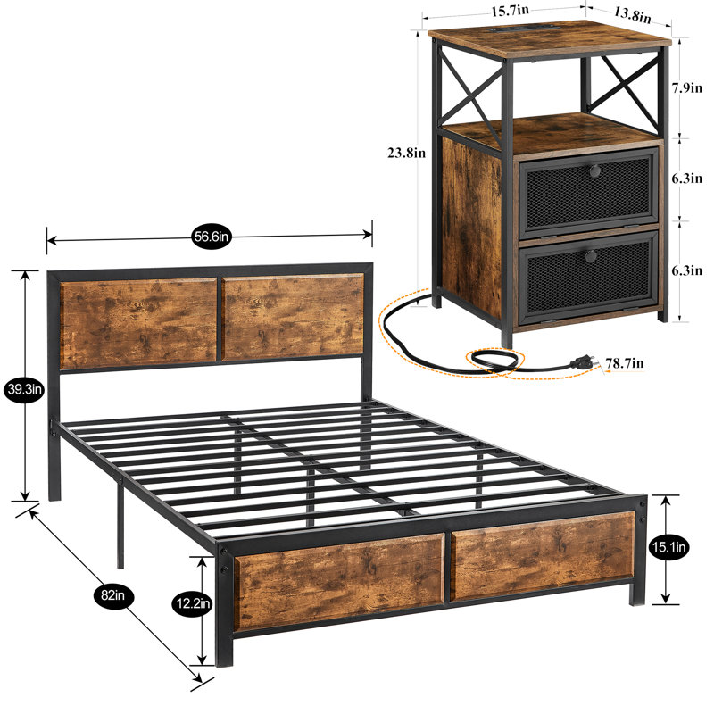Ensemble de chambre à coucher avec lit 3 pièces Moretaine, Complète