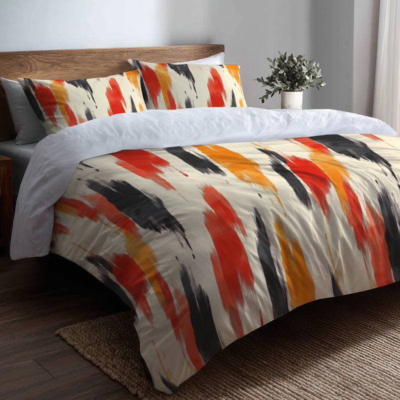 Ensemble de housse de couette moderne de 3 - Ensemble de literie et coussin décoratif ultra-moderne rouge et orange