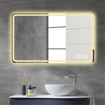 LED Bathroom Mirror Vanity Mirrors With Front Lights Wall Mounted Anti-Fog Frameless Make Up Mirror With Light 5 Mm Copper-Free Silver Mirror Horizontal Or Vertical