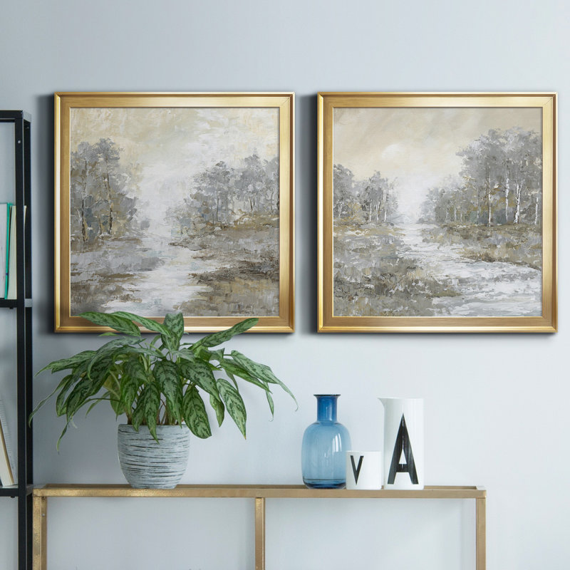 «Babbler Brook I», ensemble de 2 peintures sur toile encadrées, Or, H 34,5 po x l 69 po x P 1,5 po