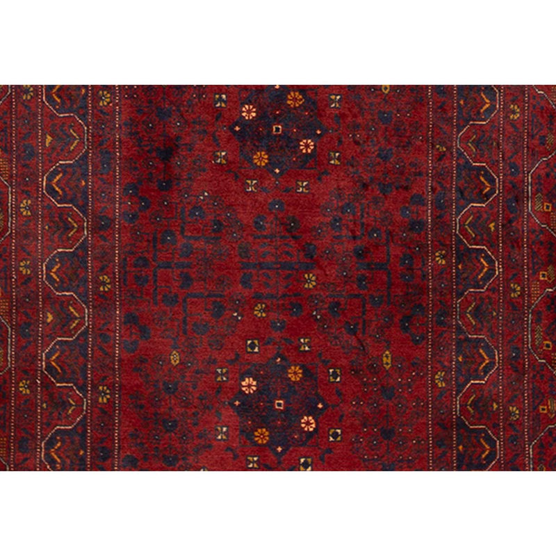Tapis rouge / bleu marine / brun en laine noué à la main de conception unique 3 pi 2 po x 5 pi