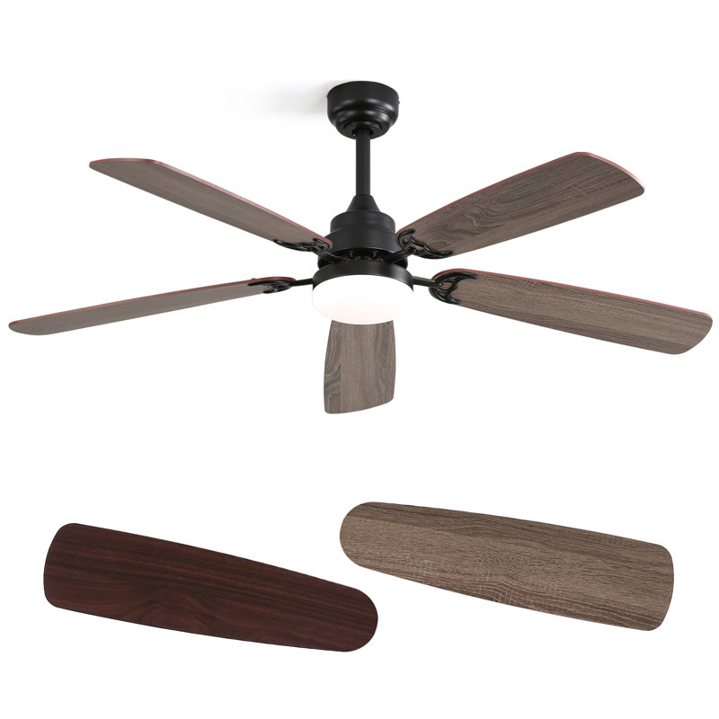 132cm Modern Dual-purpose Ceiling Fan Light with Remote Control, Black, Walnut/Oak