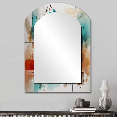 Orange géométrique énergie - miroir mural arqué géométrique, miroir décoratif asymétrique orange, impression d'art en métal
