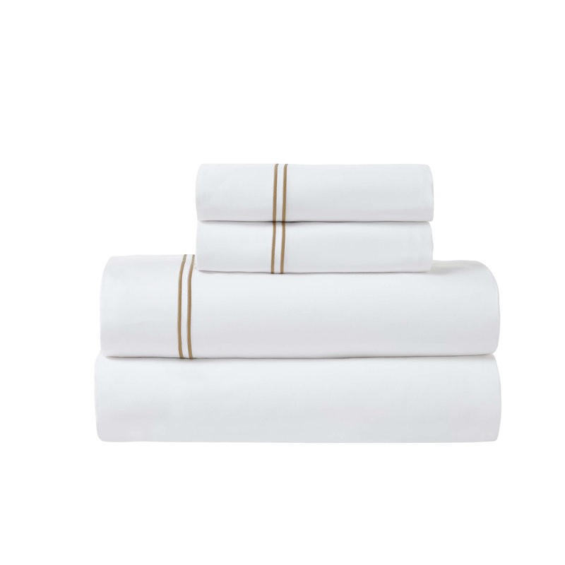 Ensemble de draps de lit Fieldstone, Ensemble de draps pour lit simple avec 1 taie d'or, White/Gold
