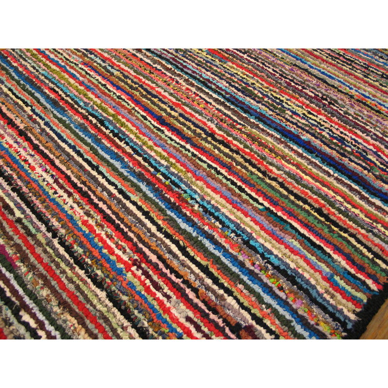 Petit tapis crocheté américain moderniste à rayures multicolores