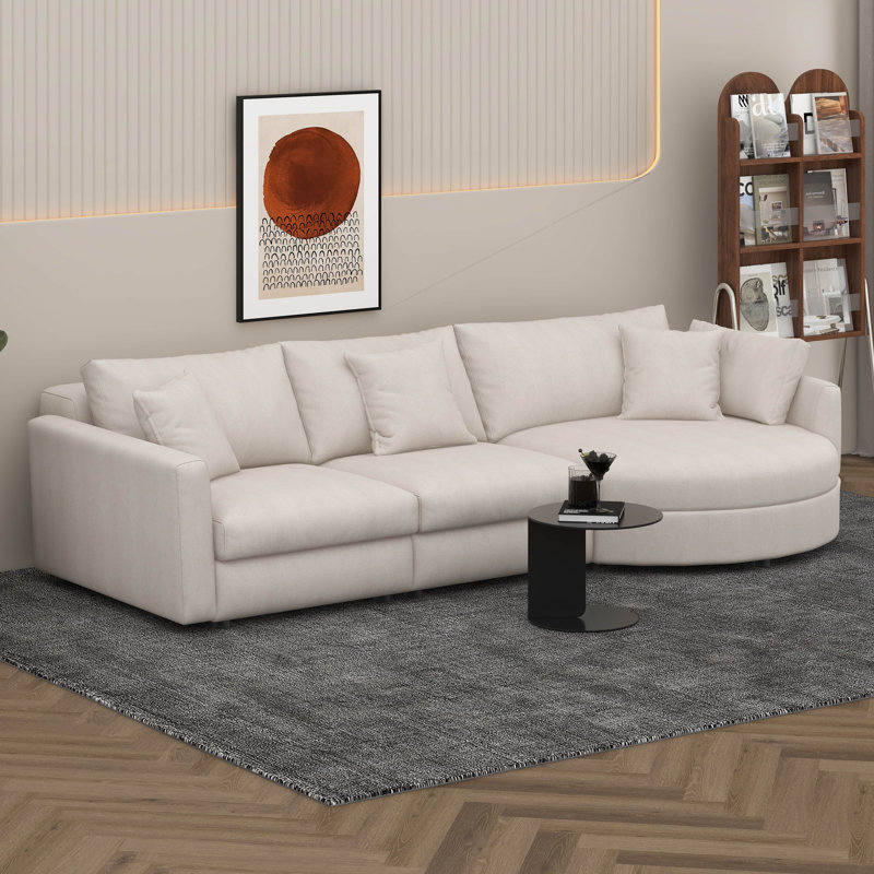 Canapé modulaire incurvé moderne 105 po, tissu chenille doux, structure en bois de pin, canapé modulaire 3 pièces avec 3 coussins décoratifs