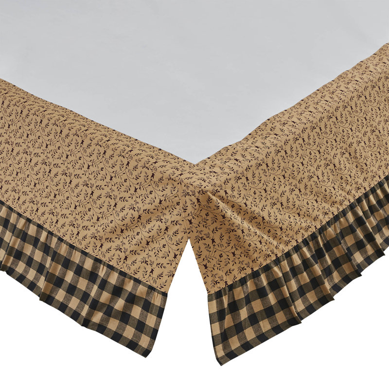 Natural Cotton Queen Bed Skirt with Check Pattern