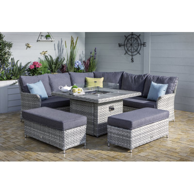 Heritage Tuscan Grand Square Gas Fire Pit Casual Dining Set