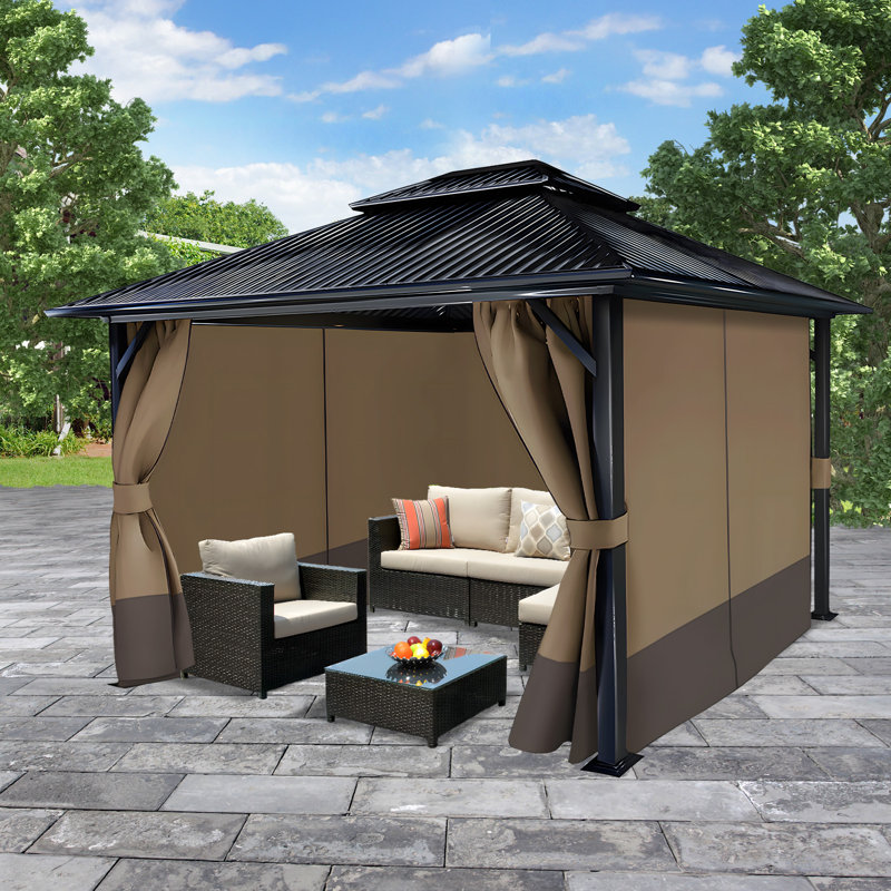 4-Panel Outdoor Gazebo Curtains, 82.7" H x 144" W144" D, Light Coffee/Coffee