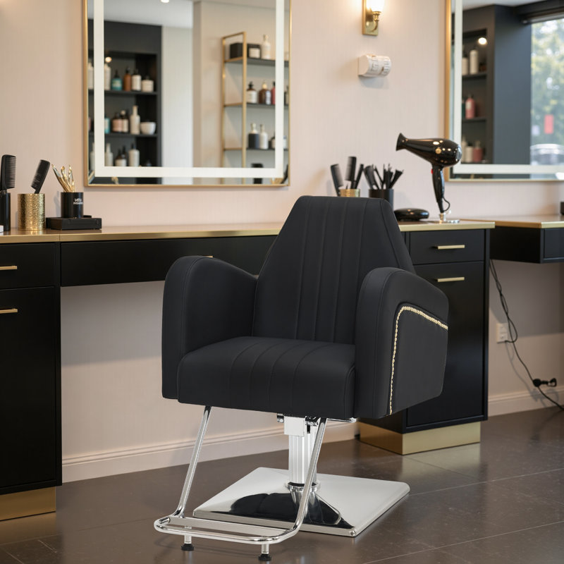 Fauteuil de coiffeur à pompe hydraulique de 440 lb pour coiffeur, fauteuil de coiffeur en similicuir, Noir / Noir