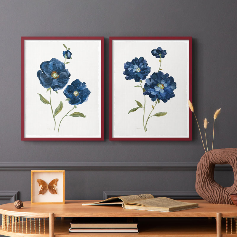 Coquelicots bleus - reproduction encadrée de qualité supérieure - prête à être accrochée - aucun clou requis - aucun clou requis