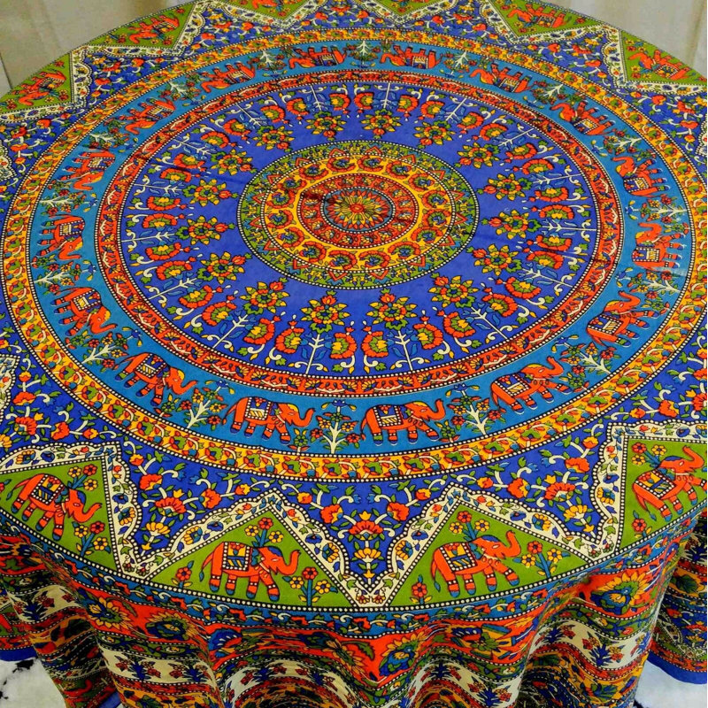 Mnatsagan Floral 100% Cotton Tablecloth Round, Blue, 72" Round