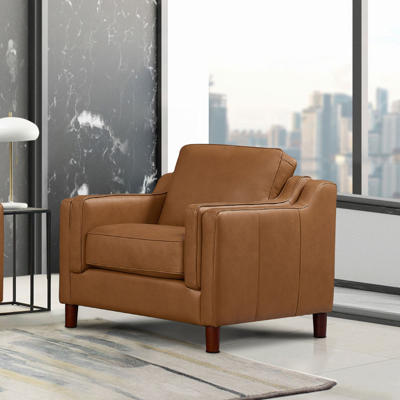 Pearlena Top Grain Leather Chair, Cognac Genuine Leather
