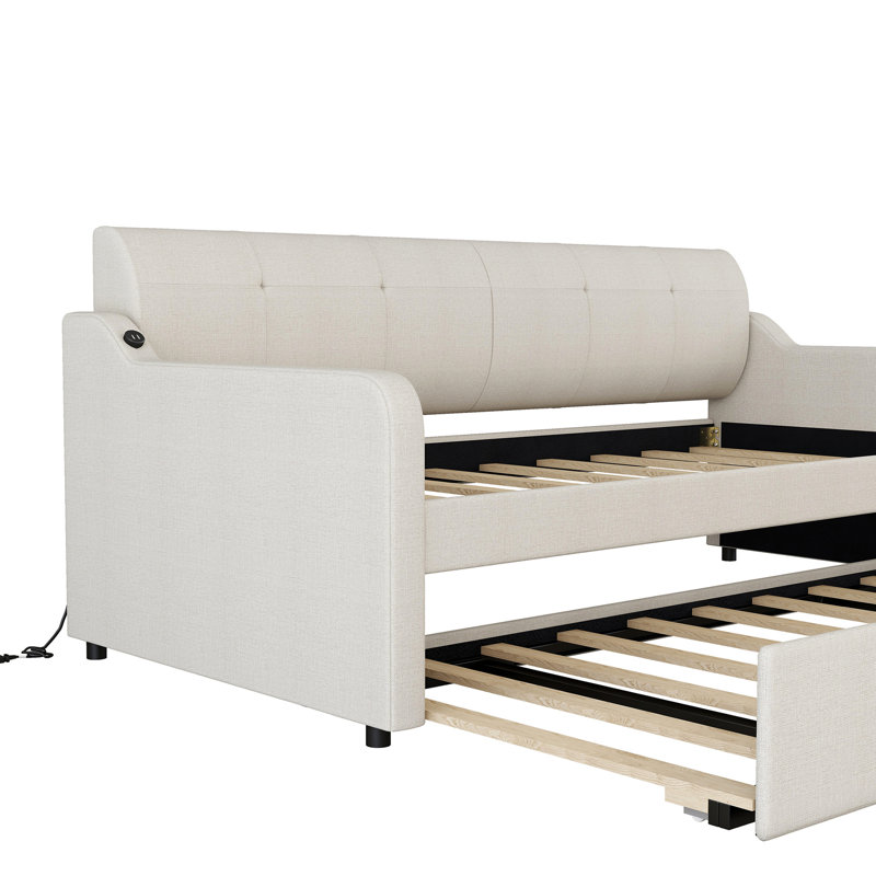 Lit de jour simple avec lit gigogne et capacité de chargement - Abat-jour beige charmant