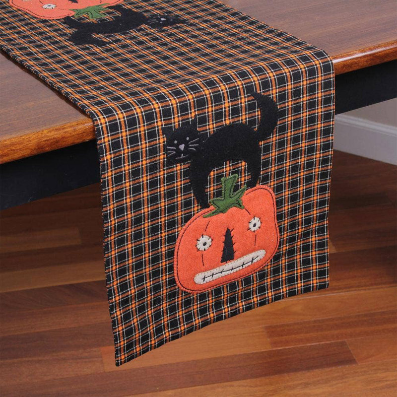 F Black Cat Pumpkin Table Runner