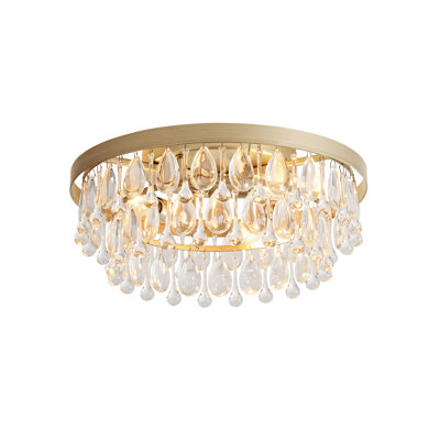 Kloie 3-light 15" Brushed Champagne Silver Crystal Teardrop Flush Mount 